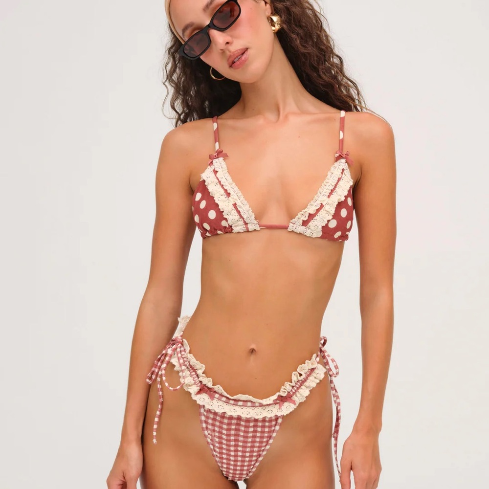 For Love And Lemons dolly dot bikini top and gingham bottom